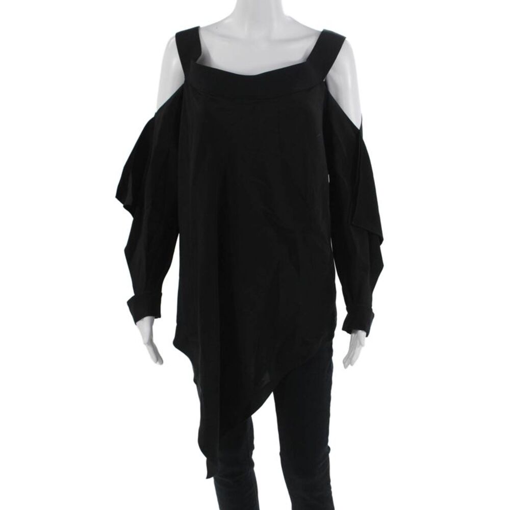 Roland Mouret Womens Black Silk Square Neck Long Sleeve Blouse Zip Size S